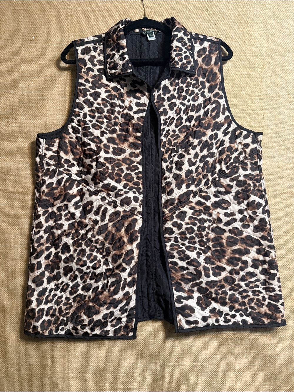 For Cynthia Quilted Leopard-Print Vest in Brown and Black